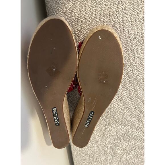 Sperry Boat Shoe Red Bandanna Paisley Print Leather Tie Espadrilles 90s Y2K 9 - Picture 6 of 6